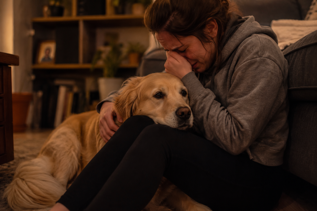 A loyal dog offering support explaining why do dogs comfort you when you cry