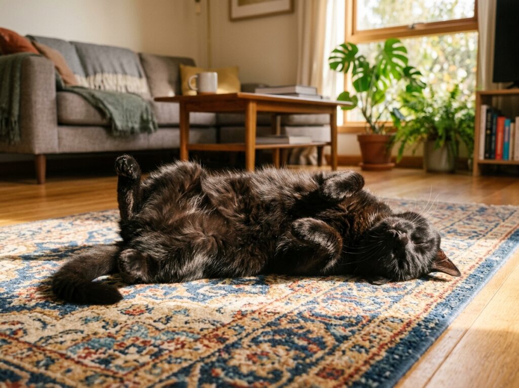 A relaxed cat showing trust and affection without cat kneading