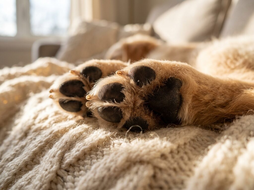 Close up of healthy dog paw pads highlighting the importance of checking for stinky dog paws