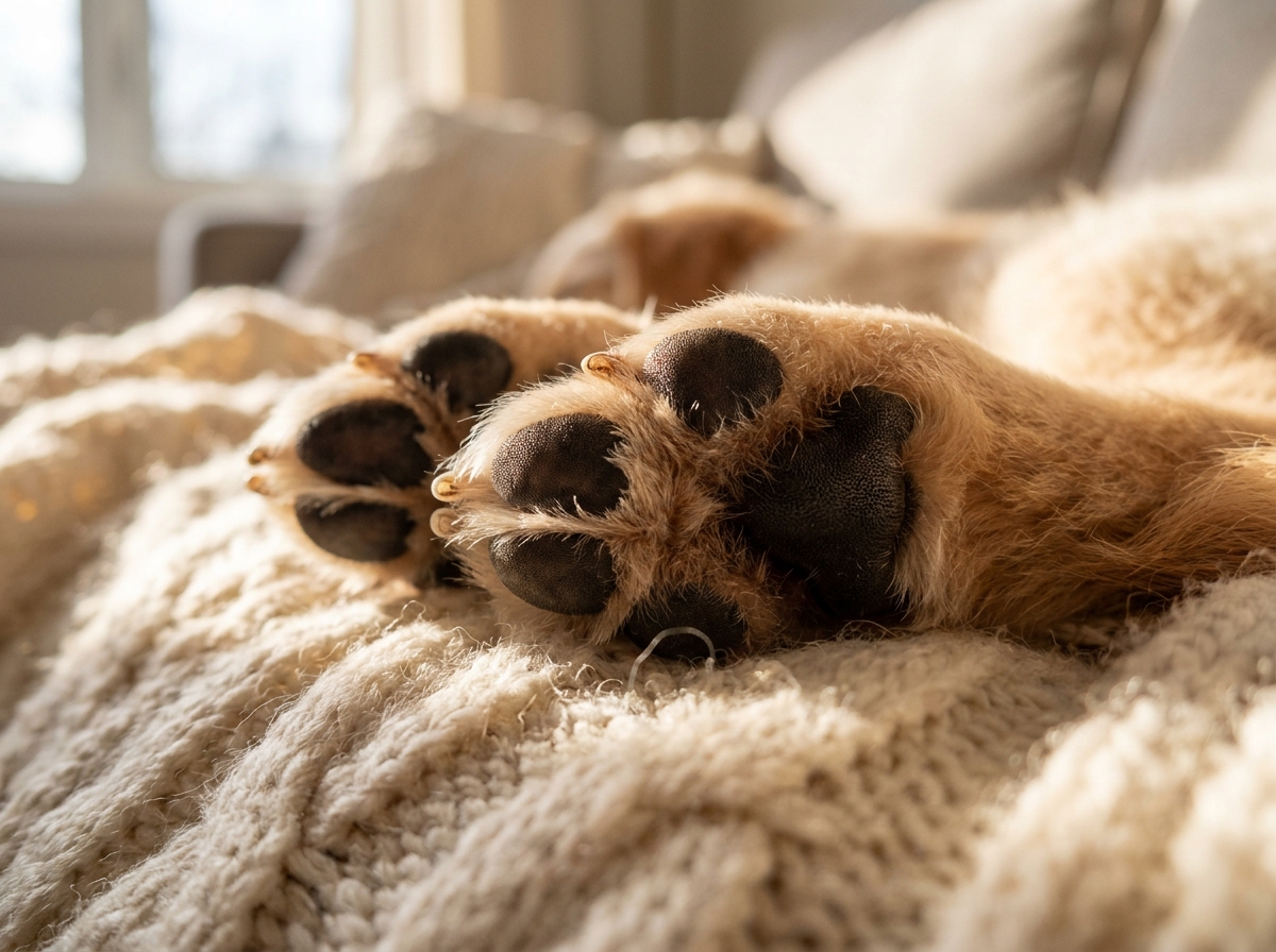 Close up of healthy dog paw pads highlighting the importance of checking for stinky dog paws