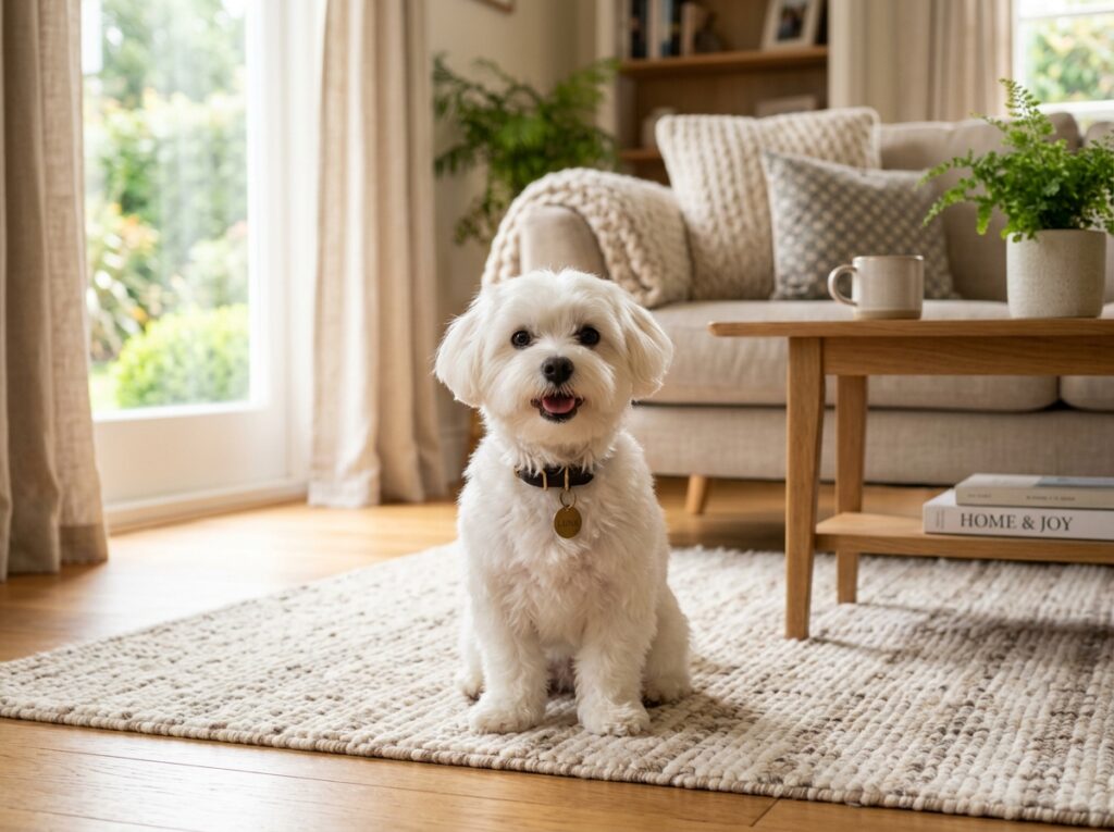 A happy white dog with clean eyes showing the benefits of beef liver for dogs