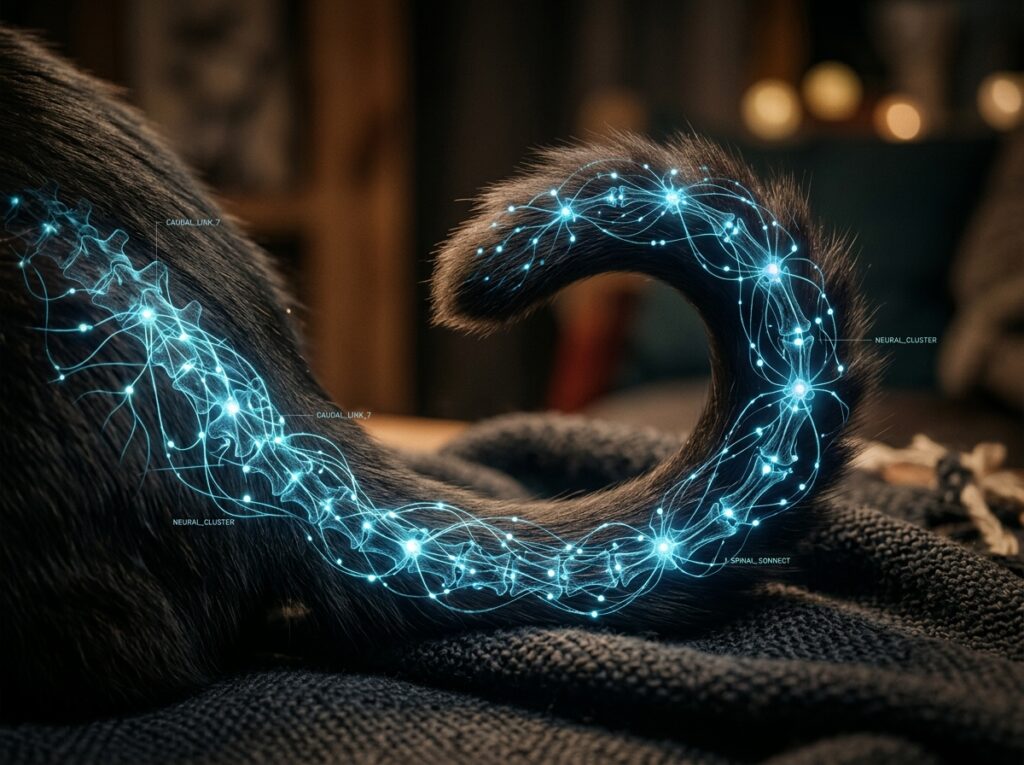 A glowing visual representation of the neurological connection in cat tail language.