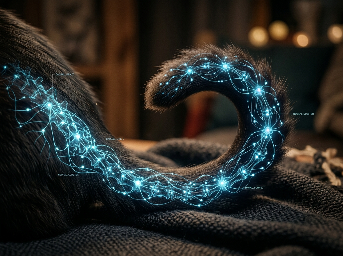 A glowing visual representation of the neurological connection in cat tail language.