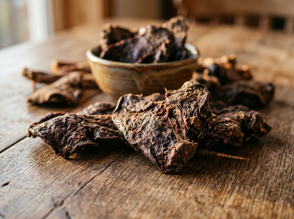 Natural handmade dog treats on a wooden table to prevent mold on dog treats.