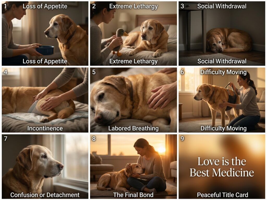 Memorial setup representing honorable aftercare and understanding dog end of life symptoms