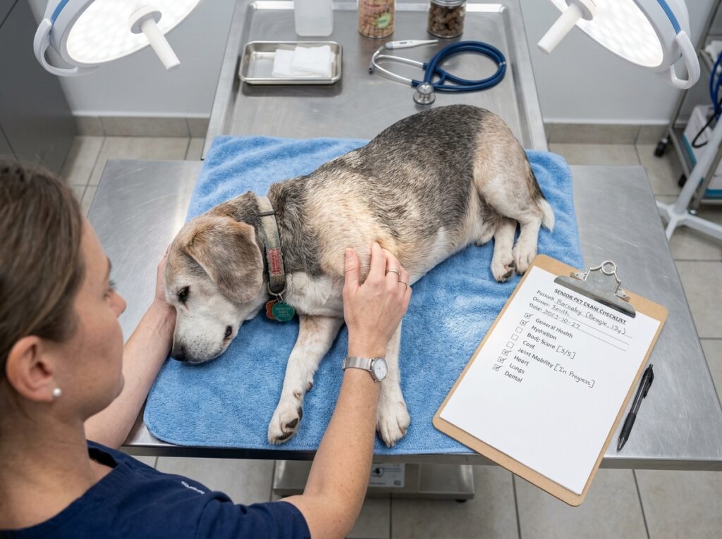 Veterinarian diagnosing dog dementia using the DISHA checklist